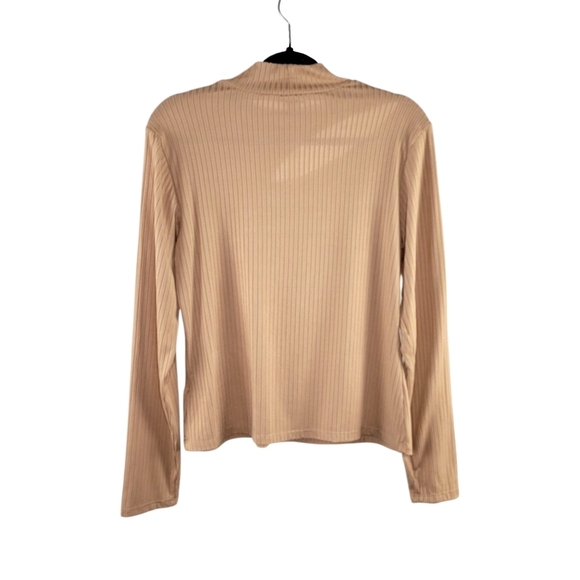 INC International Concepts Tan Ribbed Mock Neck Long Sleeve Cutout Top Size L - Picture 3 of 8